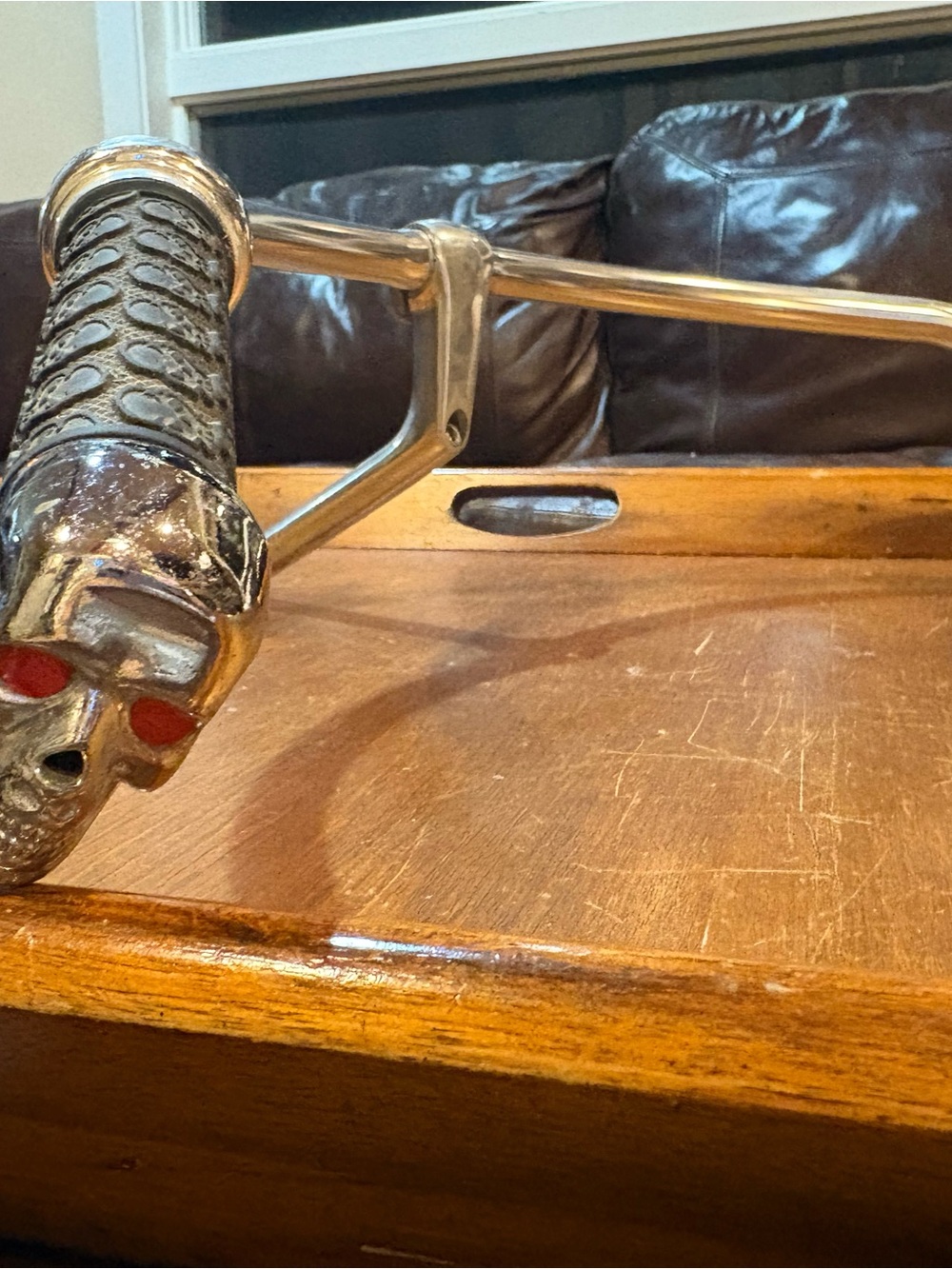 Custom Skull cruiser bike handlebars - Silver with Red Eyes